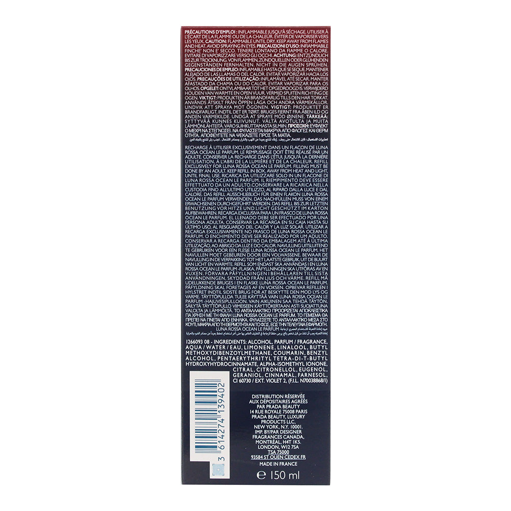 Prada Luna Rossa Ocean Refill Le Parfum 150ml - Ingredients