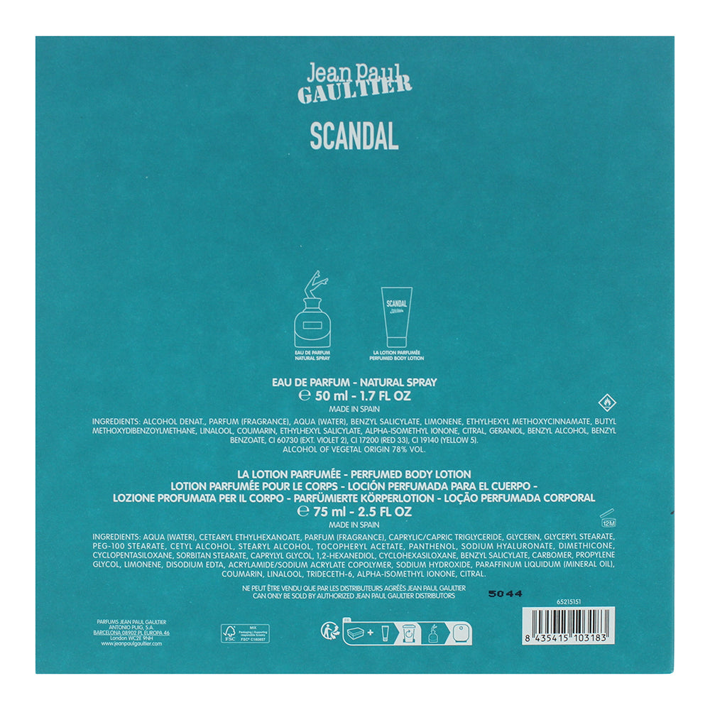 Jean Paul Gaultier Scandal 2 Piece Gift Set: Eau de Parfum 50ml - Body Lotion 75 - Ingredients