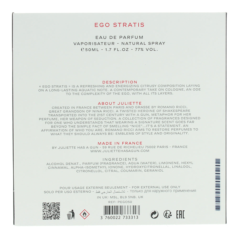 Juliette Has A Gun Ego Stratis Eau de Parfum 50ml - Ingredients