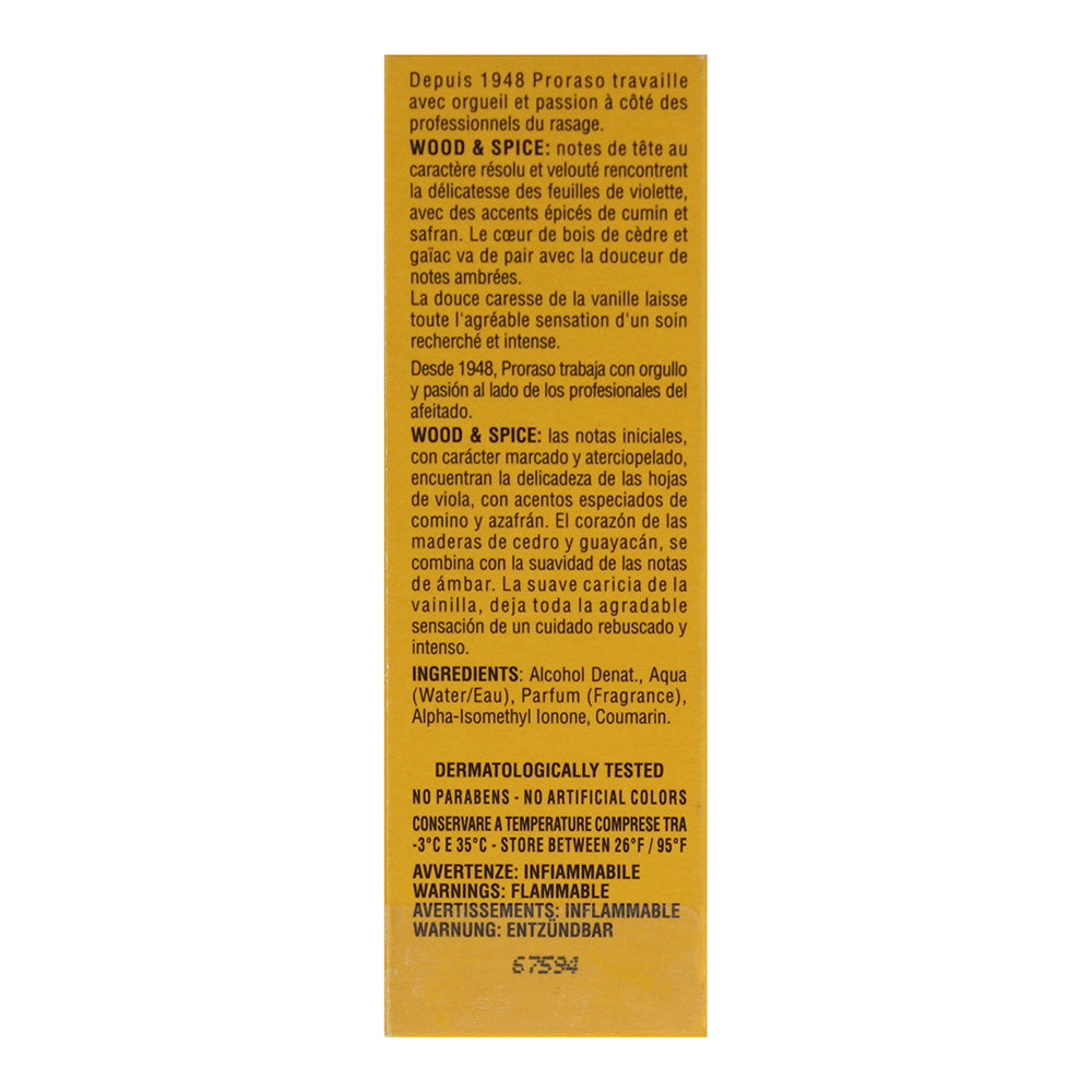 Proraso Wood & Spices Cologne 100ml - Ingredients