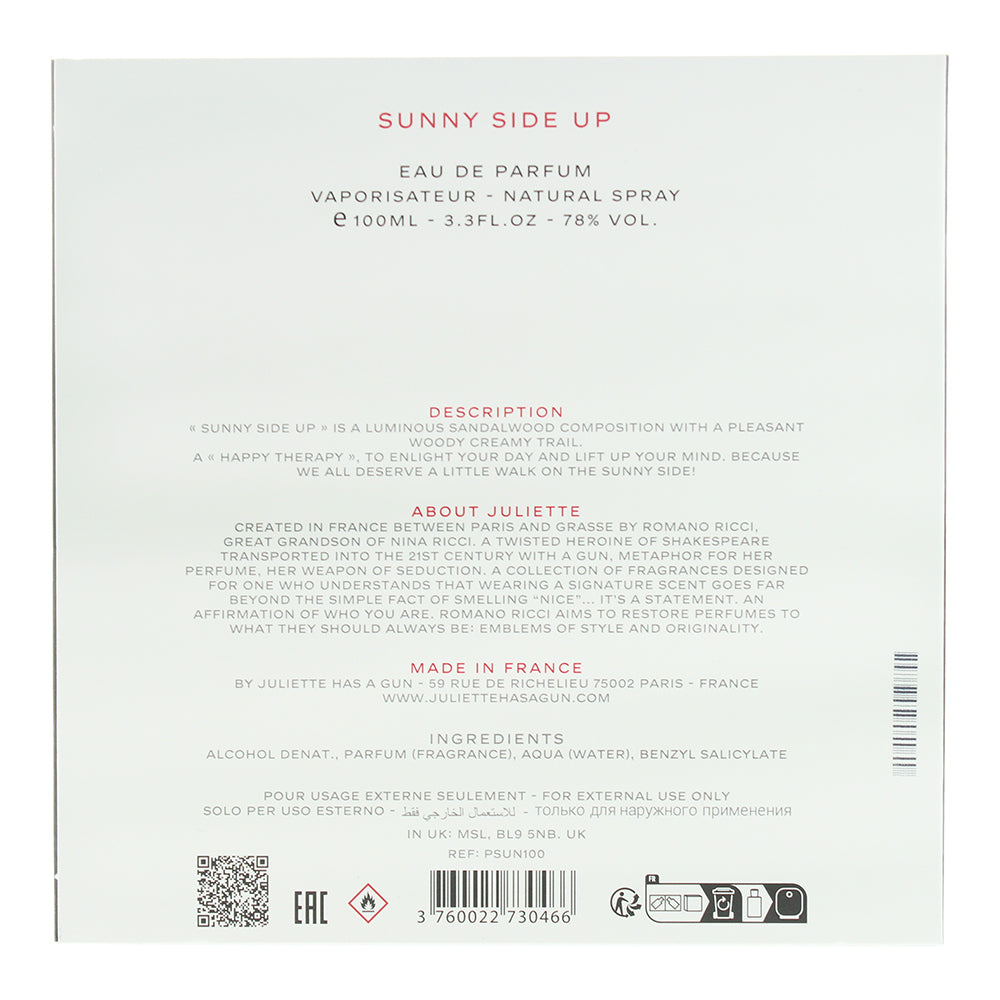 Juliette Has A Gun Sunny Side Up Eau de Parfum 100ml - Ingredients