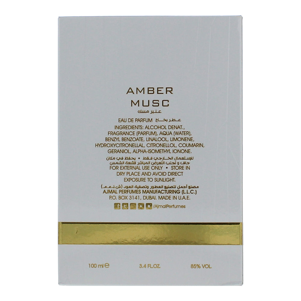 Ajmal Amber Musc Eau de Parfum 100ml - Ingredients