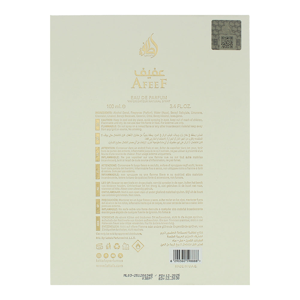 Lattafa Afeef Eau de Parfum 100ml - Ingredients