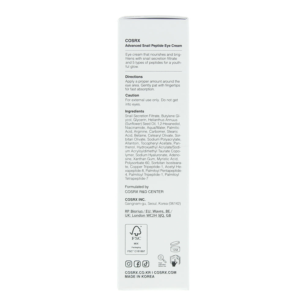 Cosrx Advanced Snail Peptide Eye Cream 25ml - Ingredients