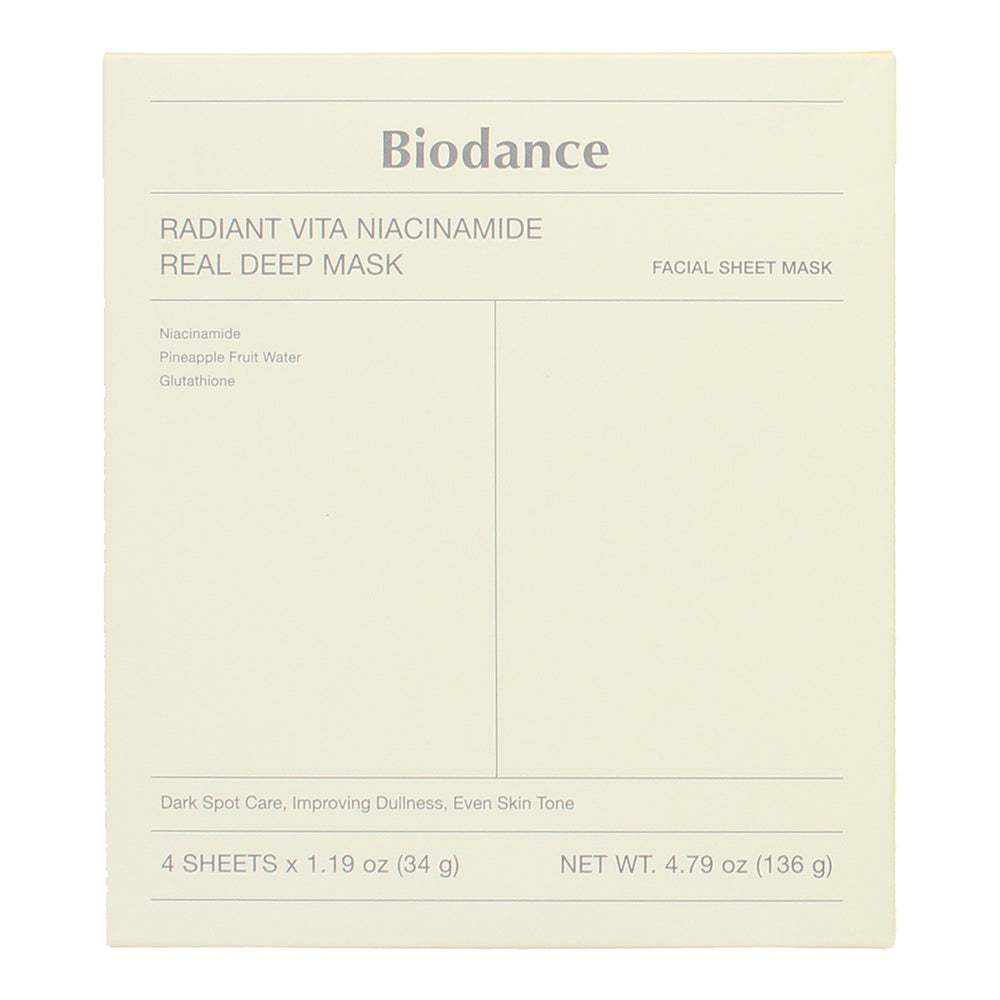 Biodance Radiant Vita Niacinamide Real Deep Mask Sheet 4 x 34g - Box