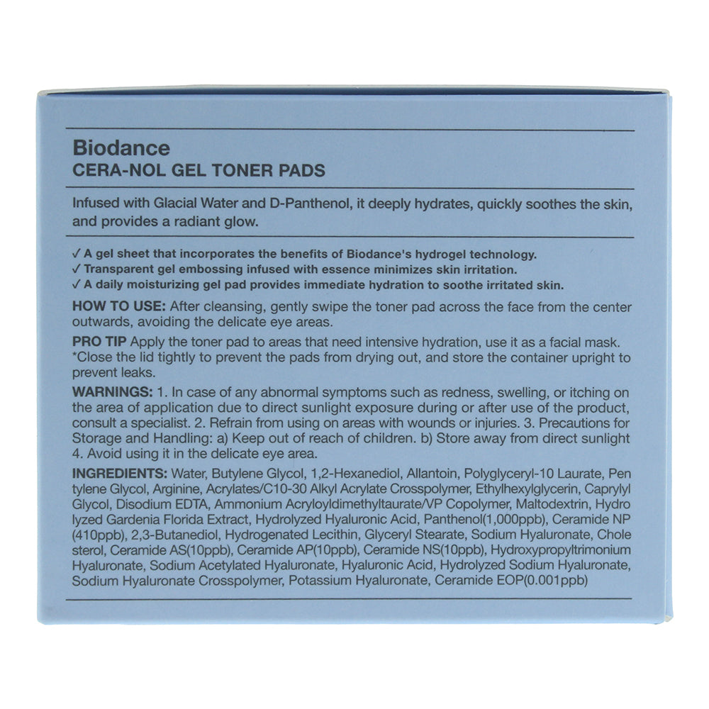 Biodance Cera-Nol Toner Pads 60 pcs - Ingredients