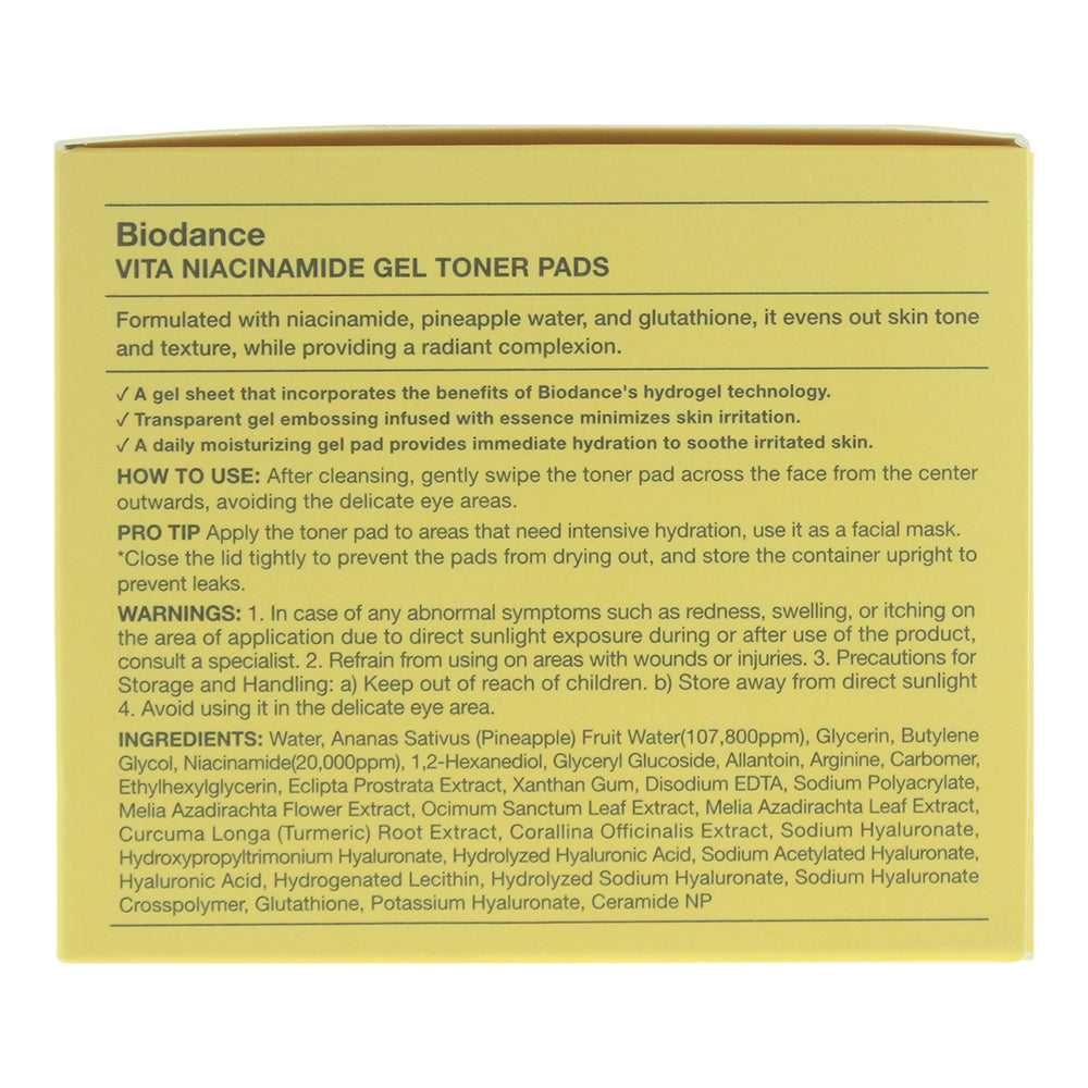 Biodance Vita Niacinamide Toner Pads 60 pcs - Ingredients