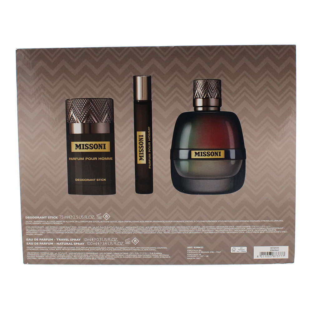 Missoni 3 Piece Gift Set: Eau de Parfum 100ml - Eau de Parfum 10ml - Deodora