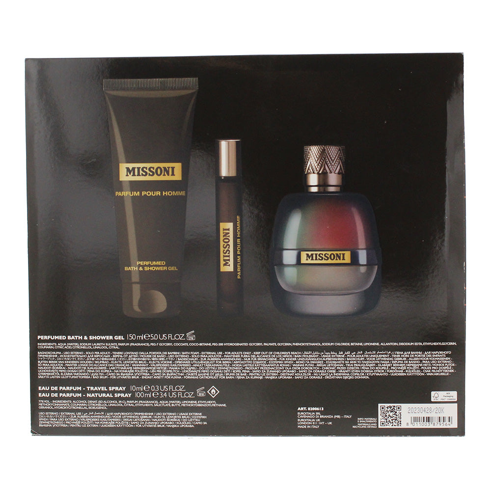 Missoni 3 Piece Gift Set: Eau de Parfum 100ml - Eau de Parfum 10ml - Shower Gel 