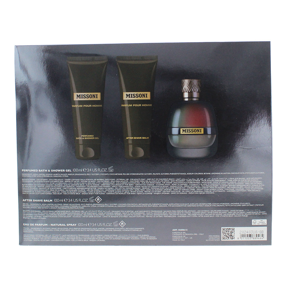 Missoni 3 Piece Gift Set: Eau de Parfum 100ml - Aftershave 100ml - Shower Gel 10