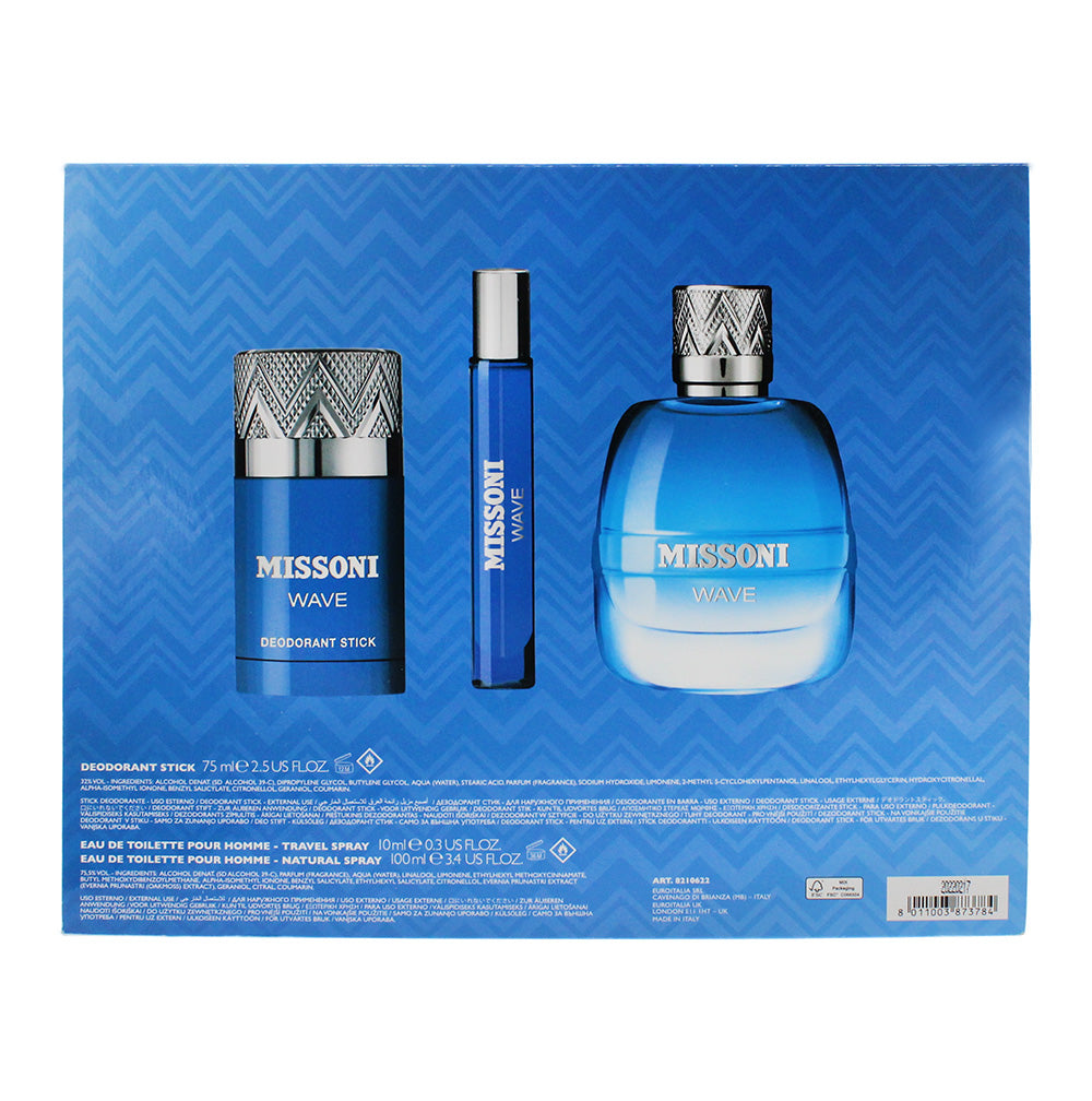 Missoni Wave 3 Piece Gift Set: Eau de Toilette 100ml - Eau de Toilette 10ml - De