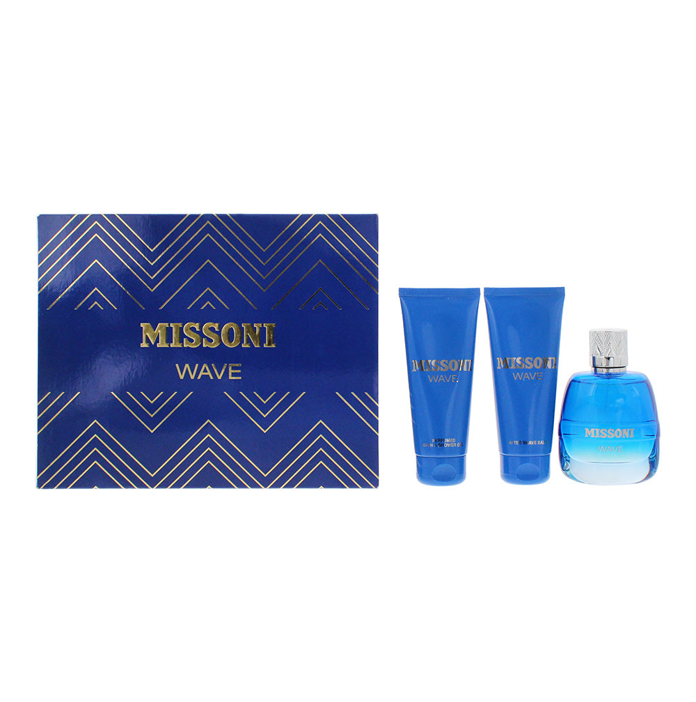 Missoni Wave 3 Piece Gift Set: Eau de Toilette 100ml - Shower Gel 100ml - Aftershave Balm 100ml