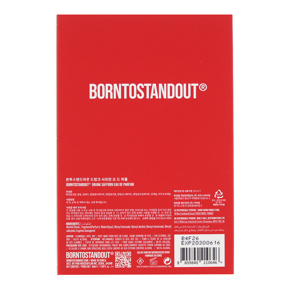 Borntostandout Drunk Saffron Eau de Parfum 50ml - Ingredients