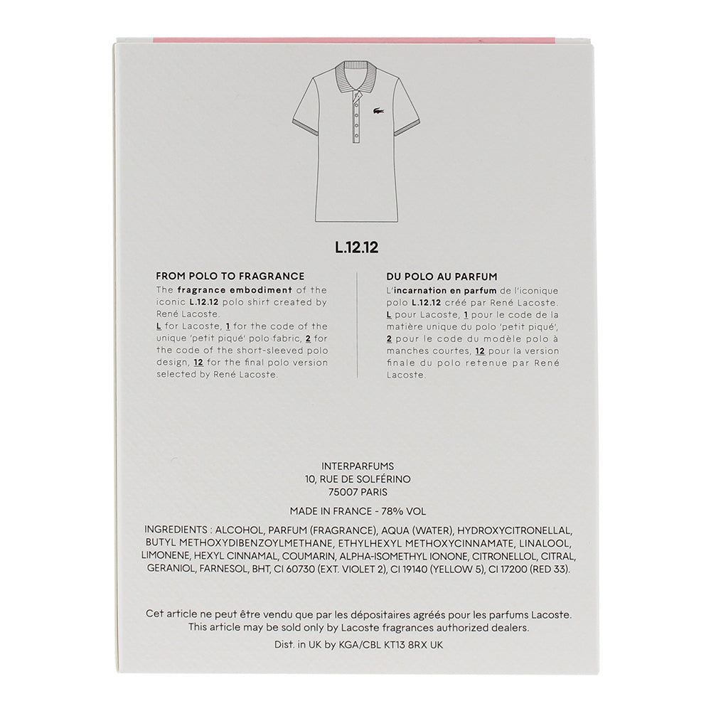 Lacoste L.12.12. Rose Sparkling Eau de Toilette 100ml - Ingredients