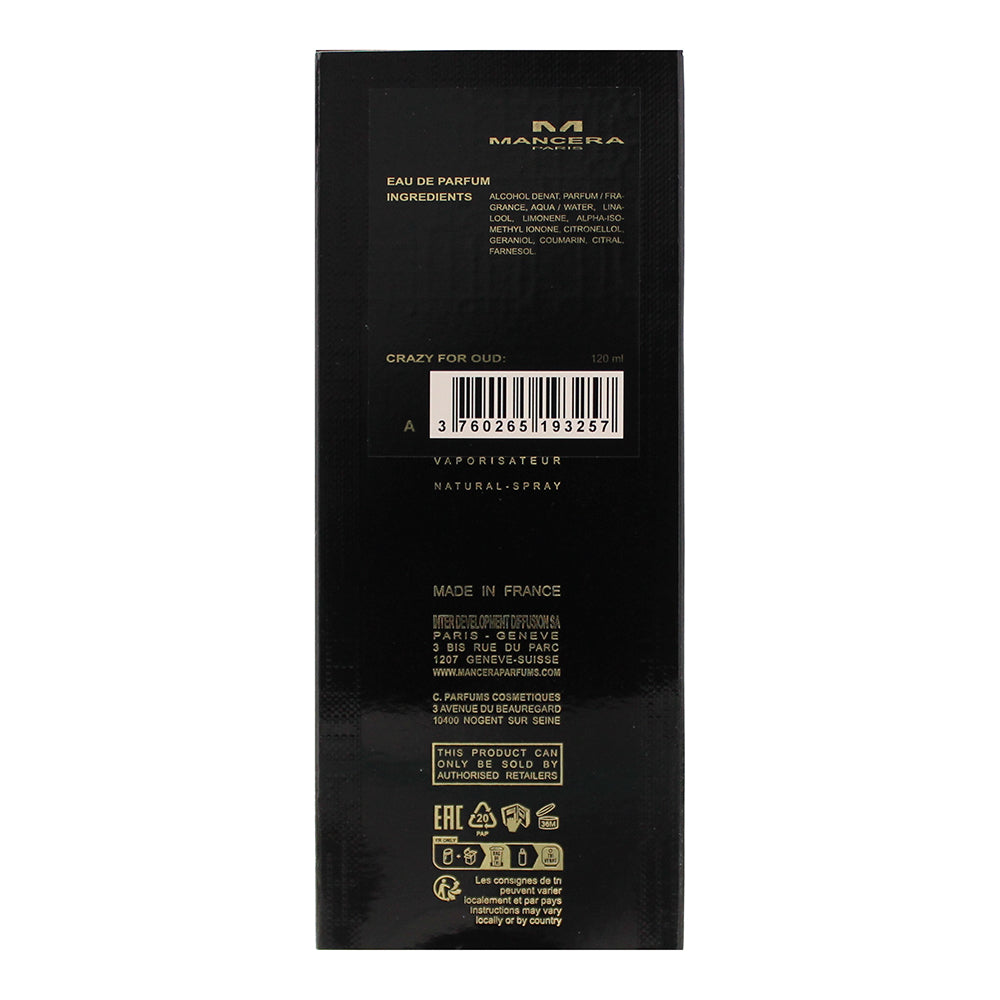 Mancera Paris Crazy For Oud Eau de Parfum 120ml - Ingredients