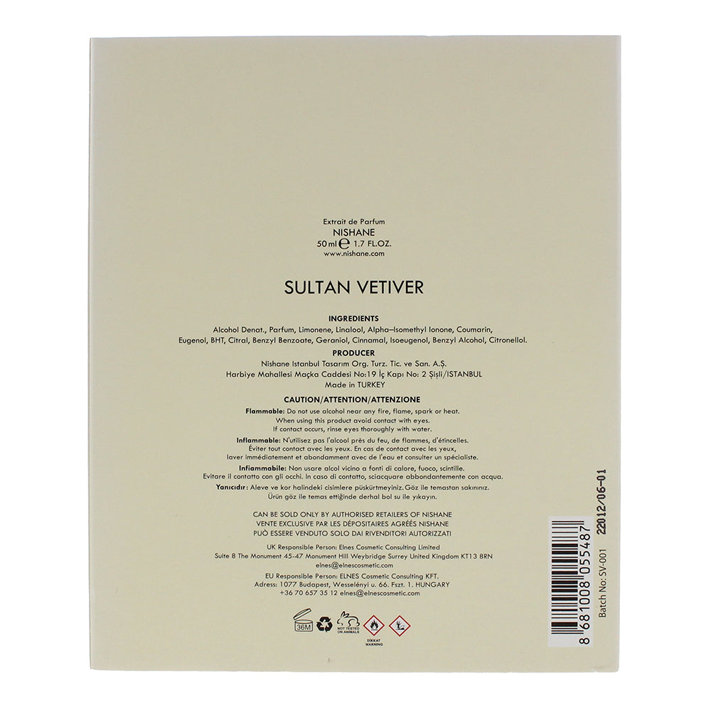 Nishane Sultan Vetiver Extrait de Parfum 50ml - Ingredients