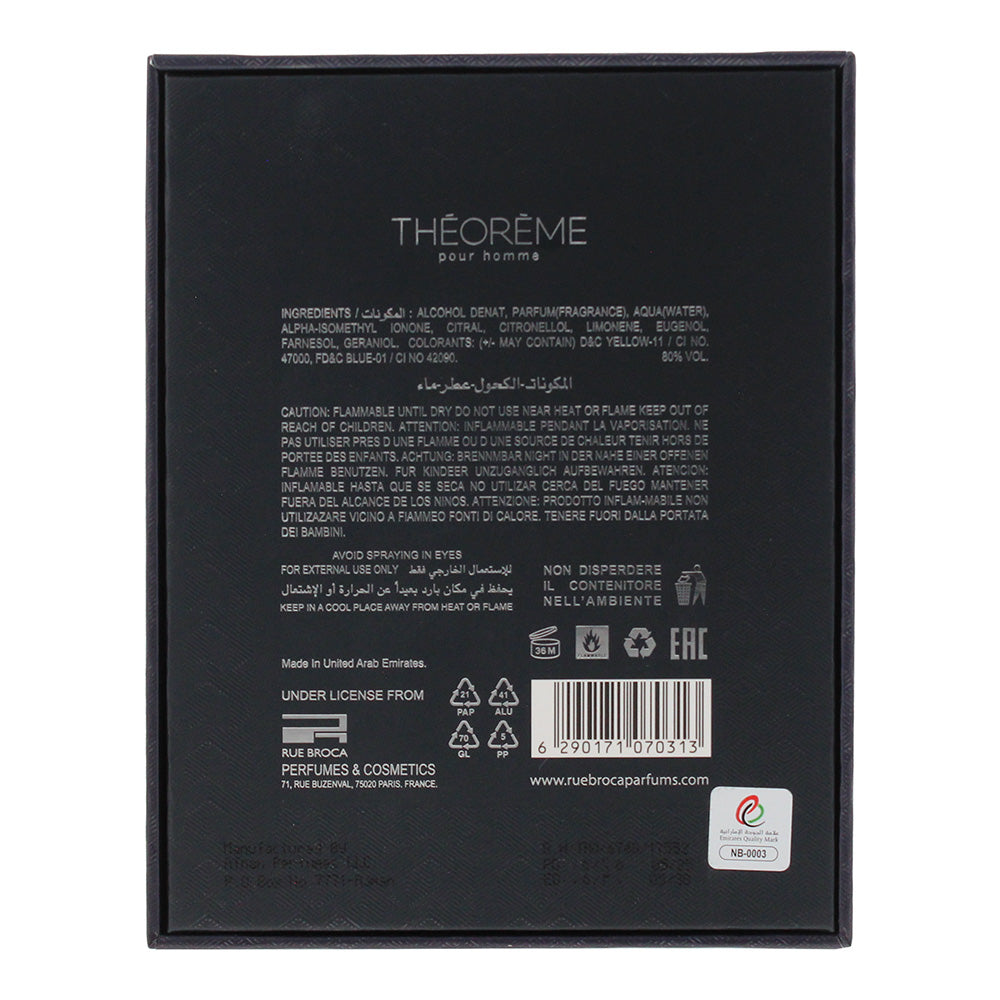 Rue Broca Theoreme Pour Homme Eau de Parfum 90ml - Ingredients