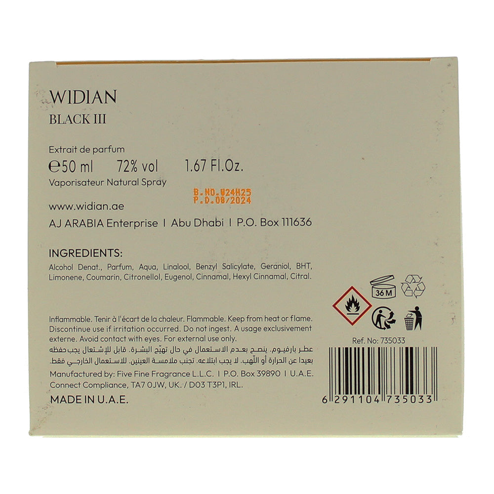Widian Black III Extrait de Parfum 50ml - Ingredients