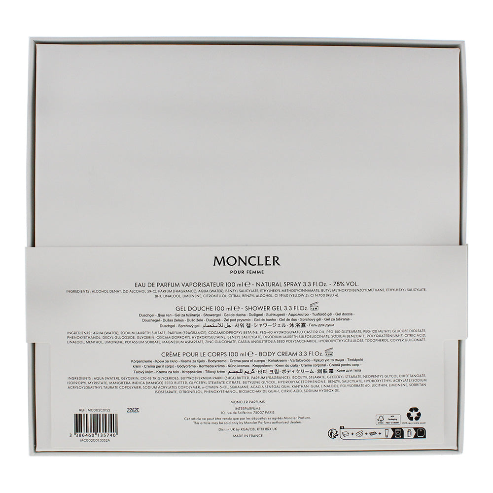Moncler Pour Femme 3 Piece Gift Set: Eau de Parfum 100ml - Shower Gel 100ml - Bo - Ingredients