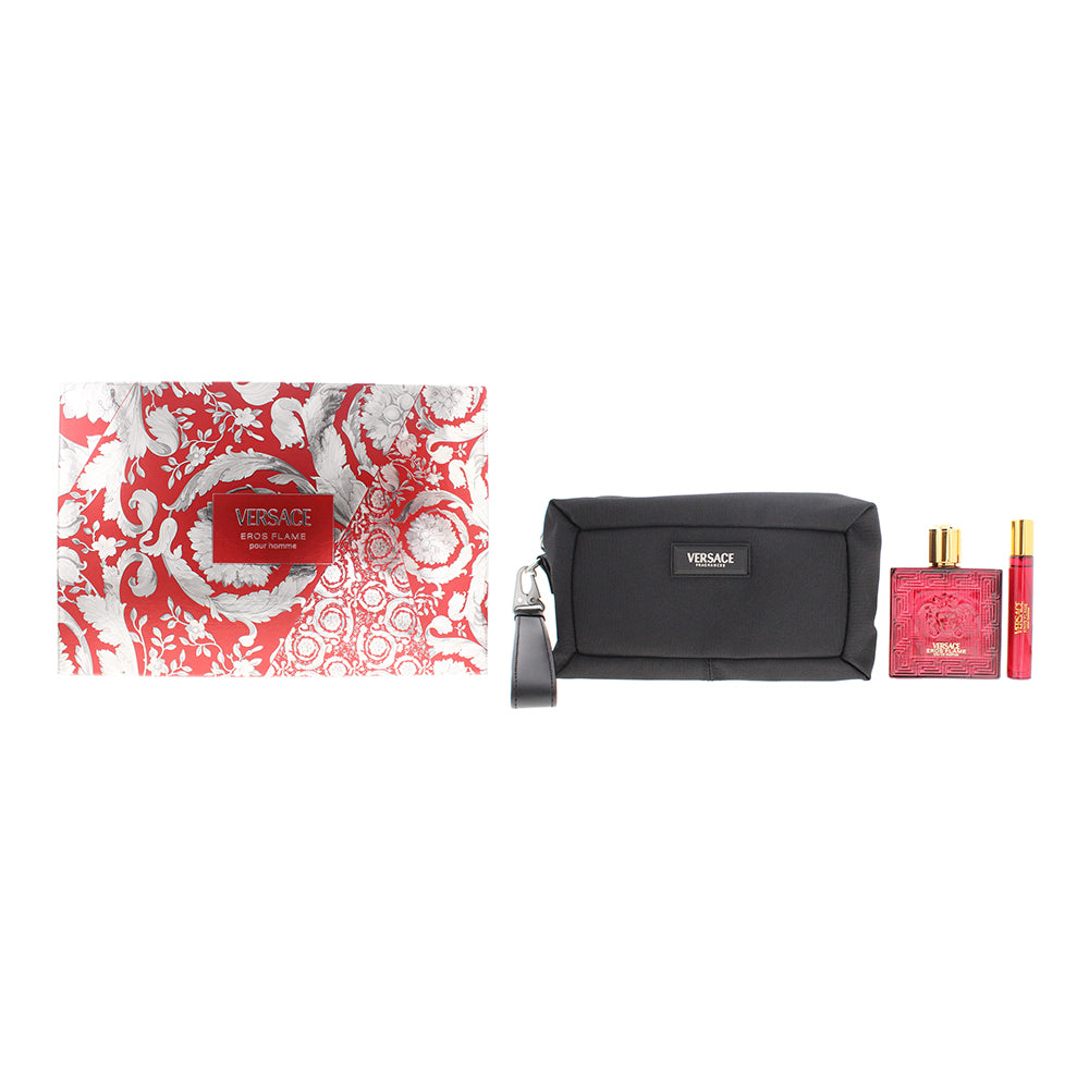 Versace Eros Flame 3 Piece Gift Set: Eau de Parfum 100ml + Eau de Parfum 10ml + 
