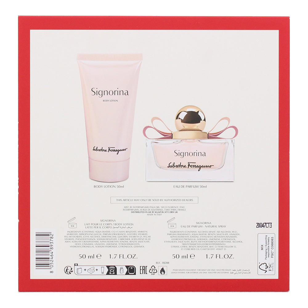 Salvatore Ferragamo Signorina 2 Piece Gift Set: Eau De Parfum 50ml - Body Lotion