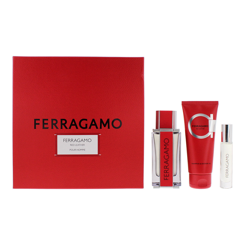 Salvatore Ferragamo Red Leather 3 Piece Gift Set: EDP 100ml - EDP 10ml - Shower 