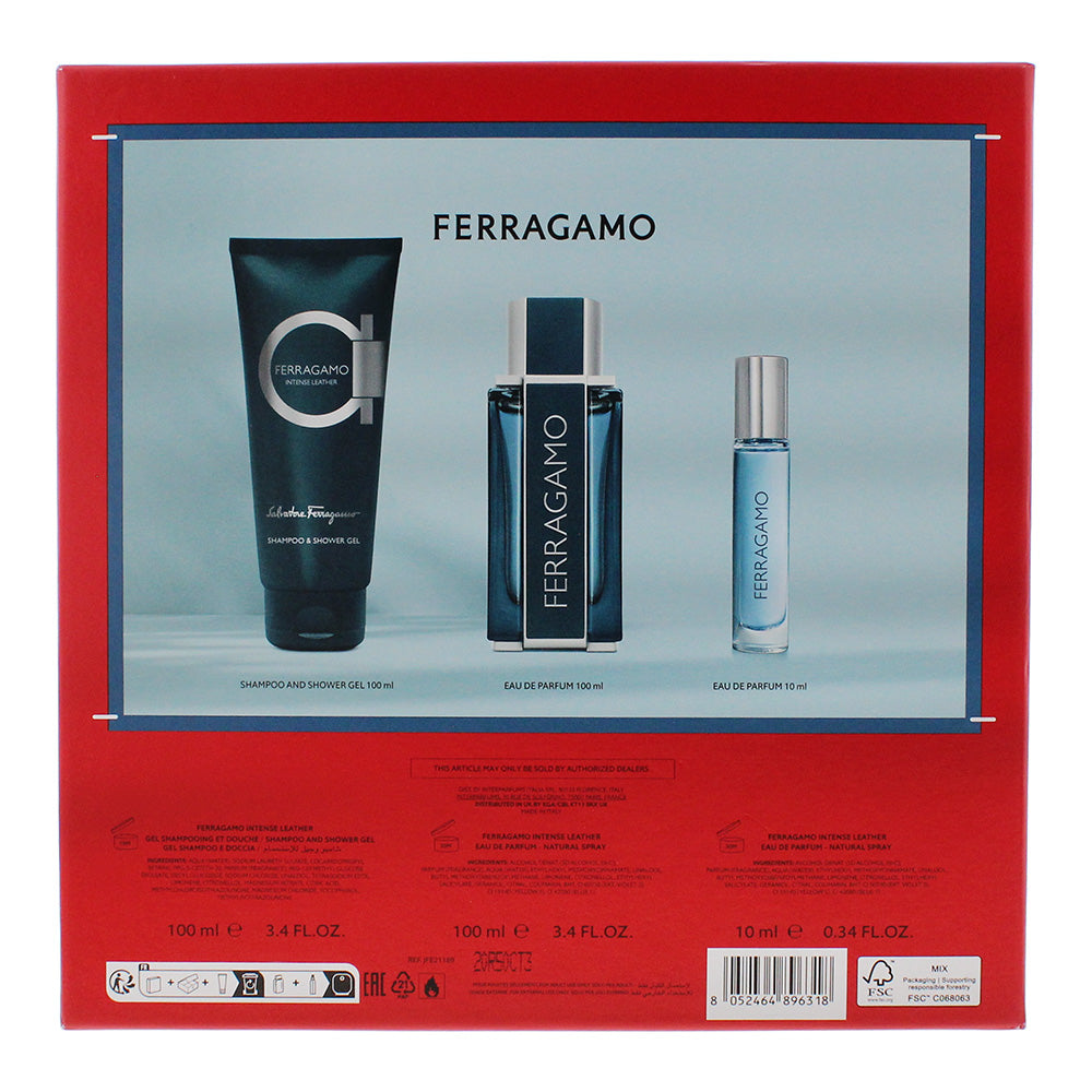 Salvatore Ferragamo Intense Leather 3 Piece Gift Set: EDP 100ml - EDP 10ml - Sho