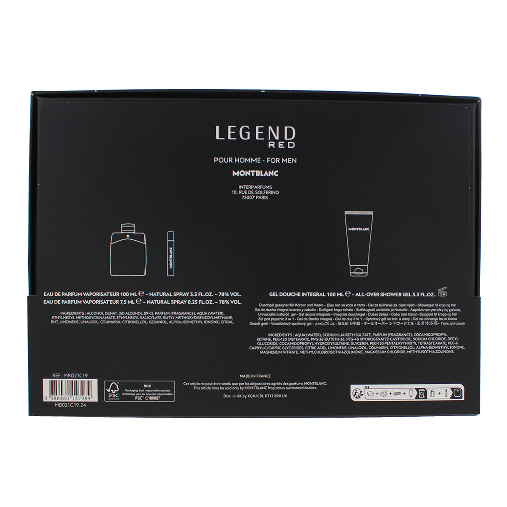 Montblanc Legend Red 3 Piece Gift Set: Eau de Parfum 100ml - Eau de Parfum 7ml -