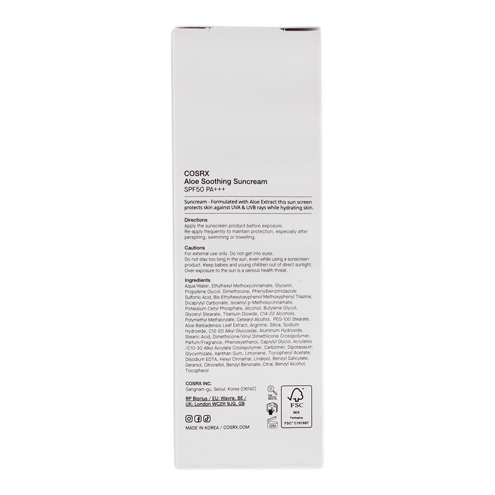 Cosrx Aloe Soothing SPF 50+ PA+++ Sun Cream 50ml - Ingredients
