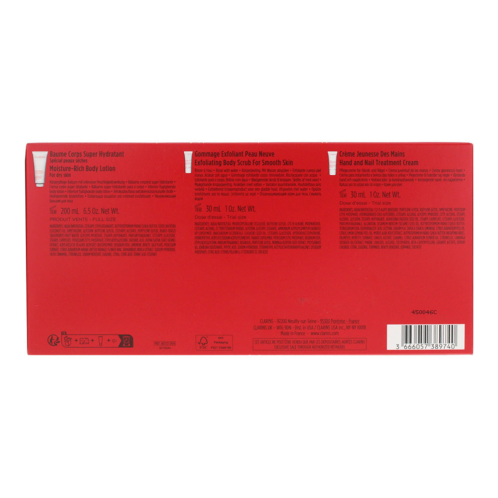 Clarins 3 Piece Gift Set: Body Lotion 200ml - Body Scrub 30ml - Hand & Nail Crea