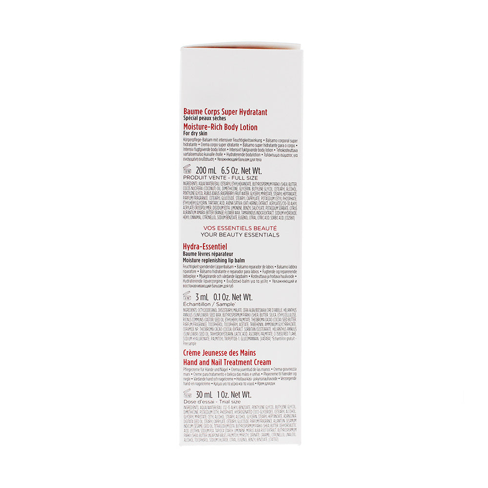 Clarins 3 Piece Gift Set: Body Lotion 200ml - Lip Balm 3ml - Hand & Nail Cream 3 - Ingredients