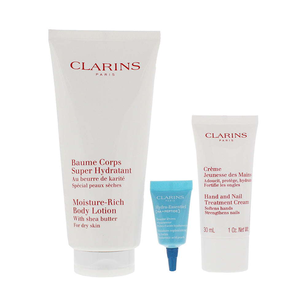 Clarins 3 Piece Gift Set: Body Lotion 200ml - Lip Balm 3ml - Hand & Nail Cream 3 - Product