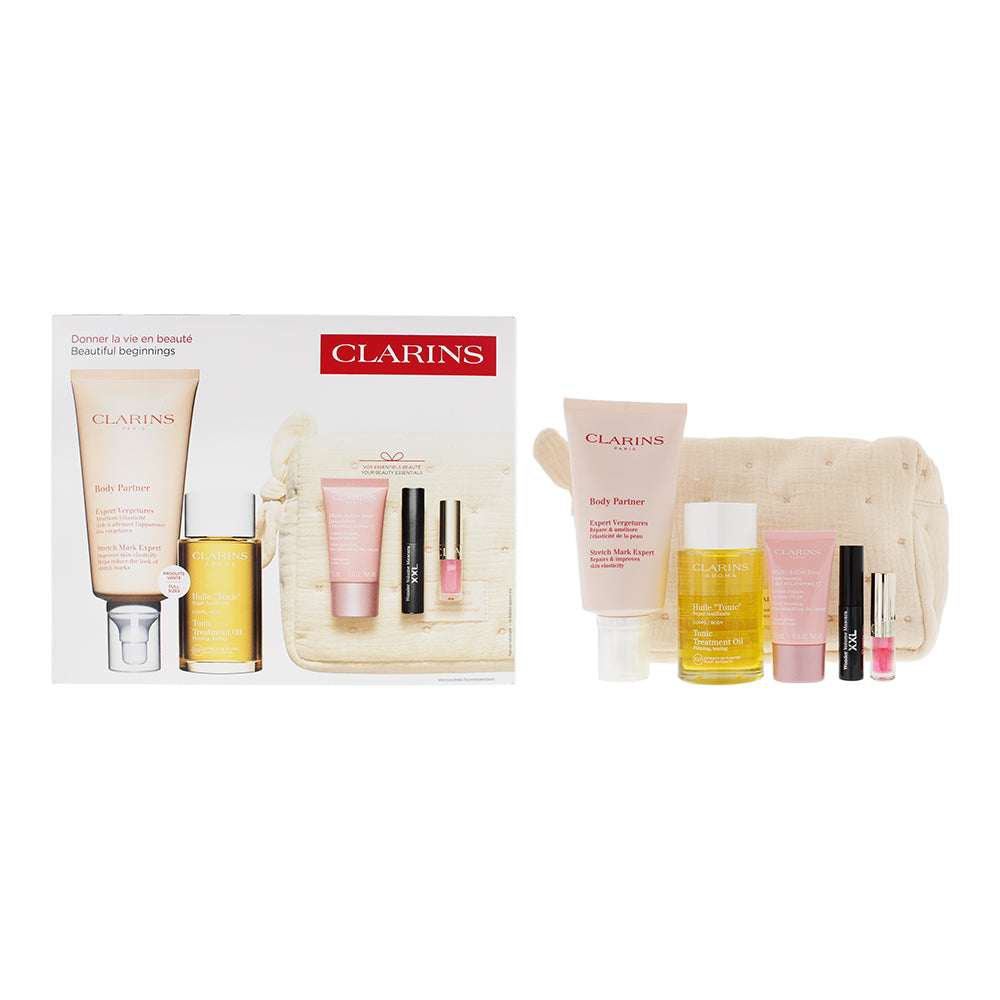 Clarins 5 Piece Gift Set: Strech Mark Cream 175ml - Tonic Treatment Oil 100ml - 