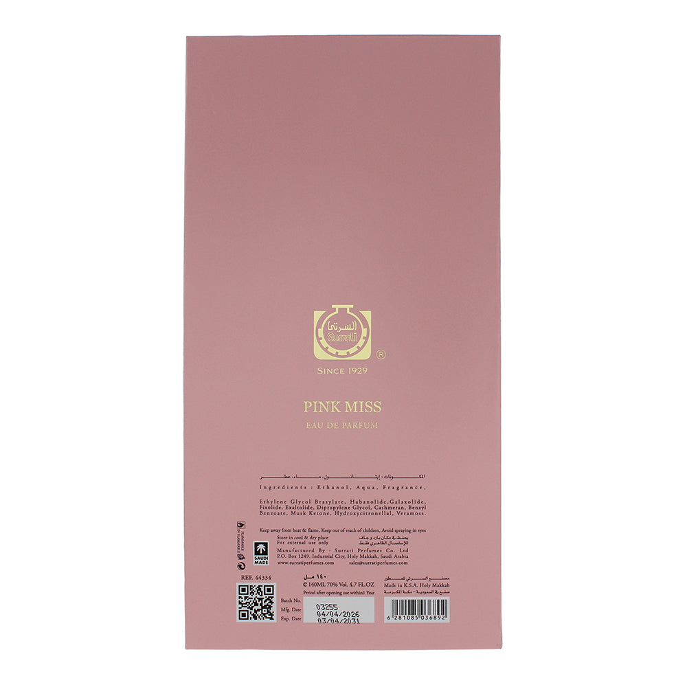 Surrati Heritage Collection Pink Miss Eau De Parfum 140ml - Ingredients