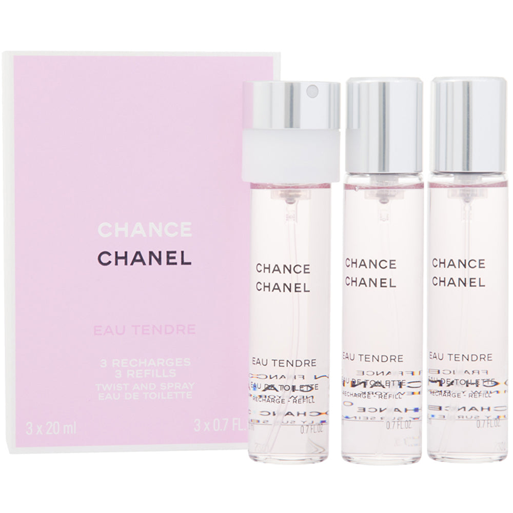 Chance Eau Tendre by Chanel Mini Eau De Toilette Spray + 2 Refills 3 x .7  oz for Women FX-536501