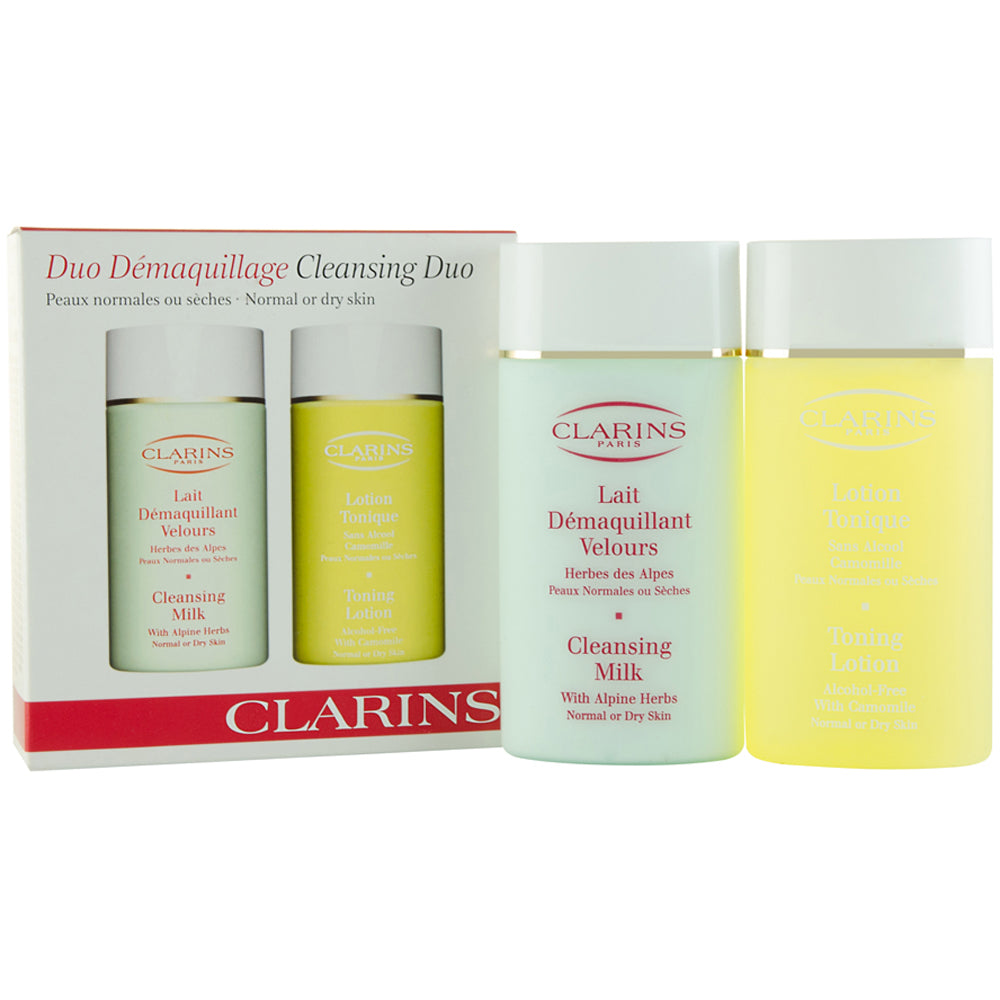 Clarins Cleansing Duo Normal Or Dry Skin Skincare Set 2 Piece Gift Set: Cleansing Milk 100ml - Toning Lotion 100ml