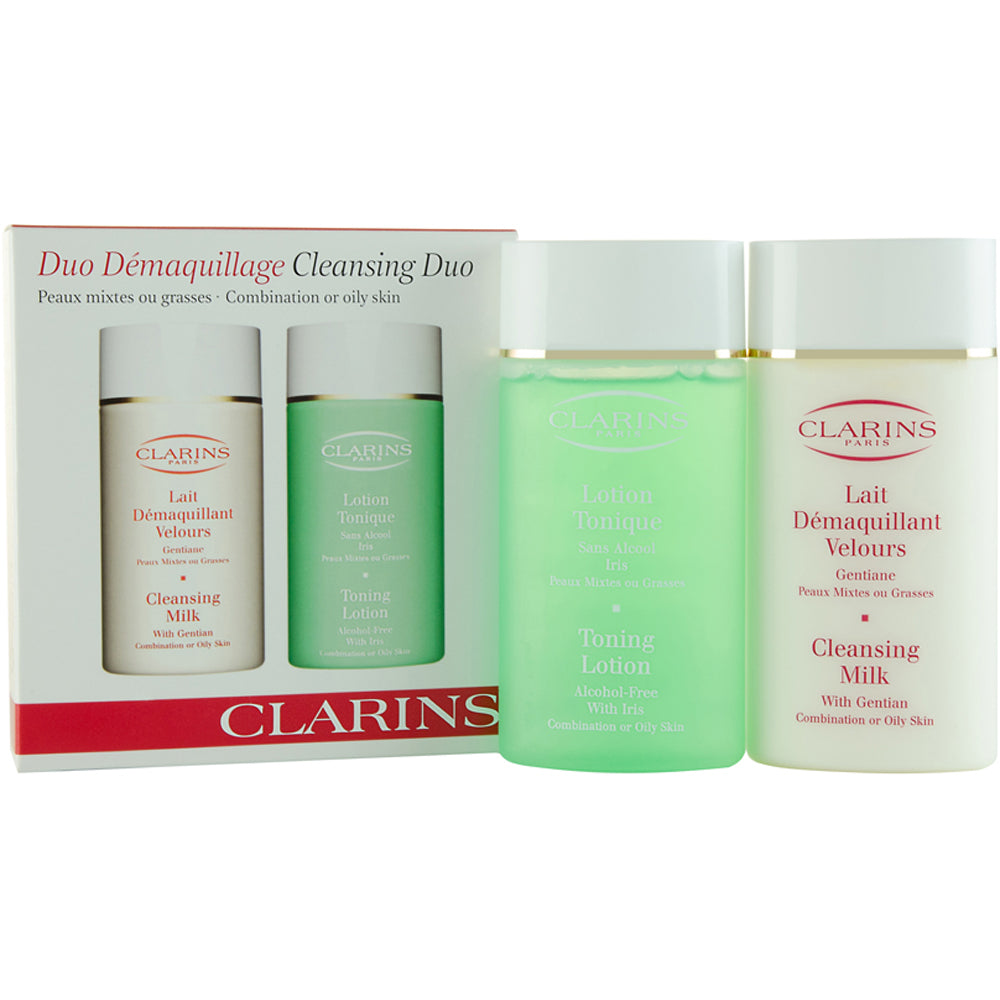 Clarins Cleansing Duo Combination Or Oily Skin Skincare Set 2 Piece Gift Set: Cleansing Milk 100ml - Toning Lotion 100ml