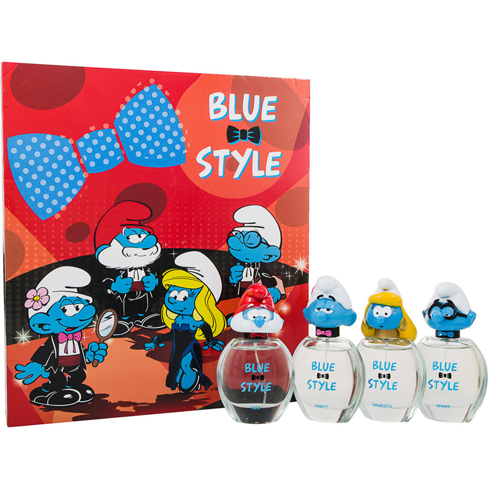 The Smurfs Blue Style Eau De Toilette 4 Piece Gift Set: Papa 50ml - Vanity 50ml - Smurfette 50ml - Brainy 50ml