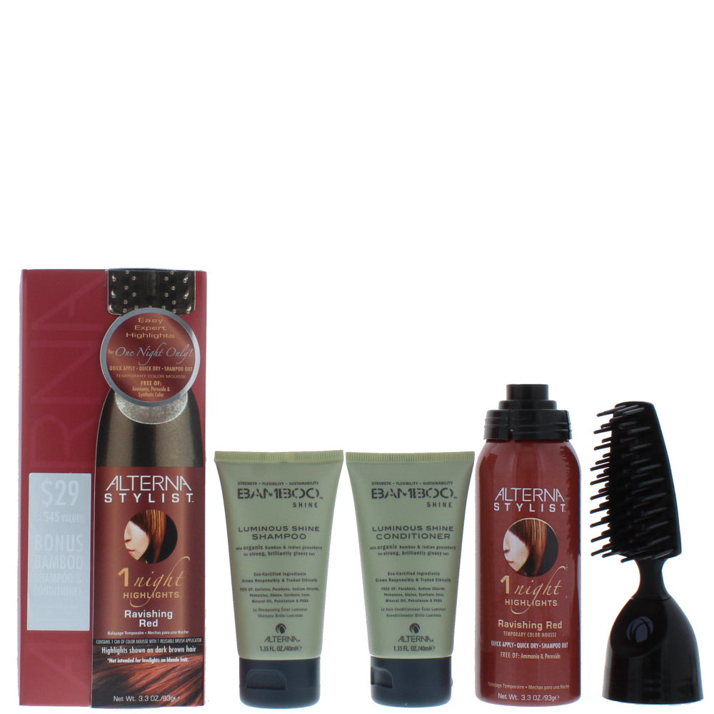 Alterna Stylist One Night Highlights Ravishing Red Haircare Set Gift Set : Mousse 93g - Conditioner 40ml - Shampoo 40ml - Hair Brush