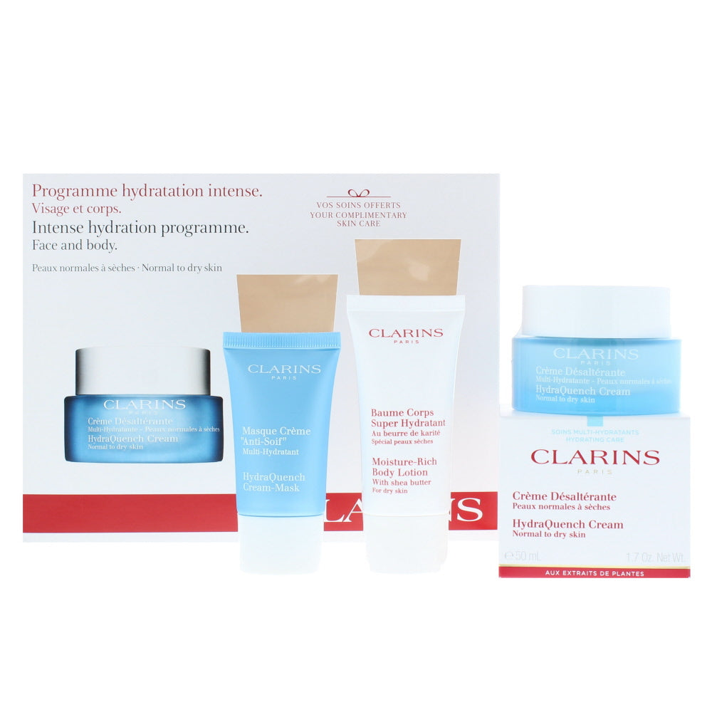 Clarins Intense Hydration Programme Normal To Dry Skin Skincare Set Gift Set : Hydra Quench Cream 50ml - Hydra Quench Cream-Mask 15ml - Body Lotion 30