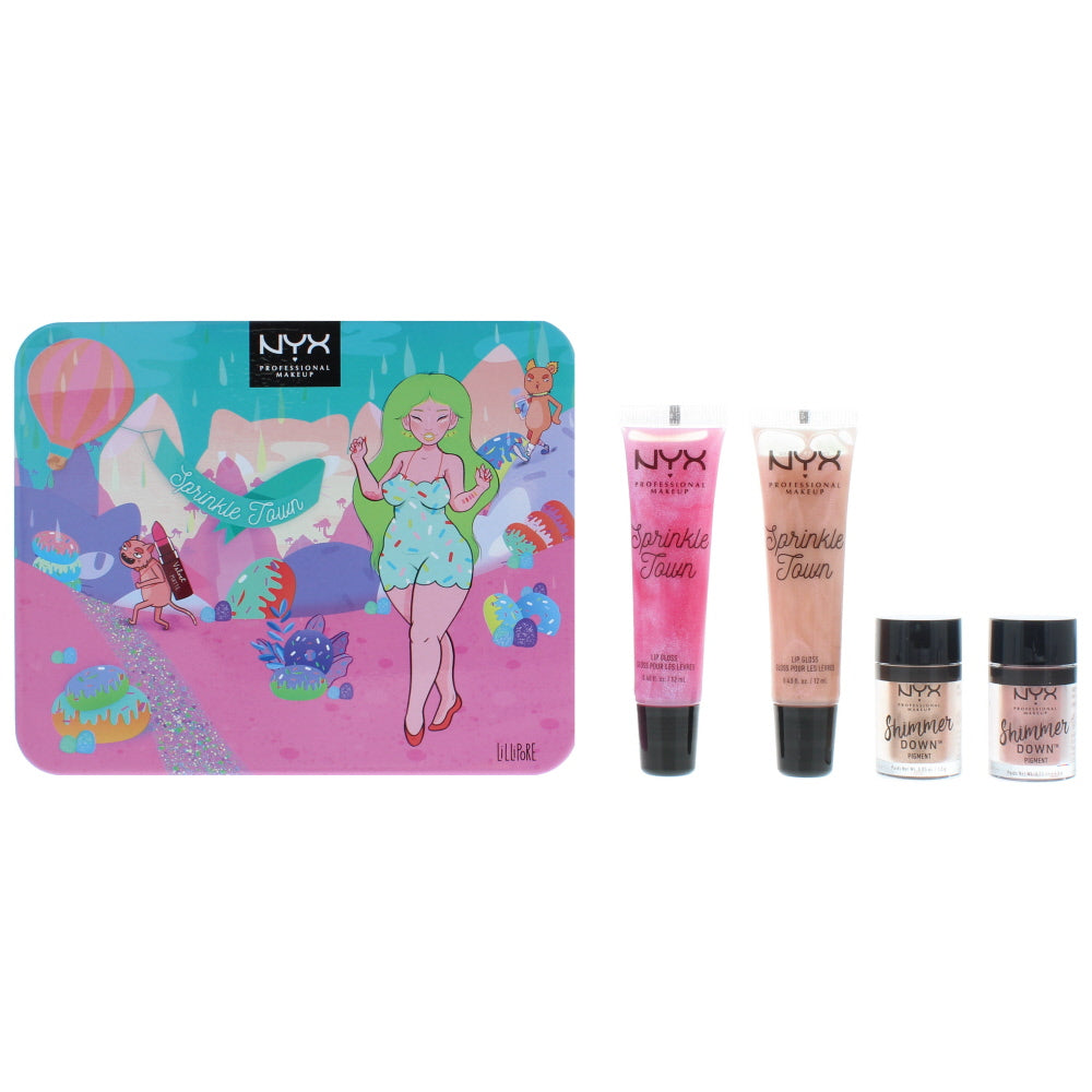 Nyx Nyx Professional Makeup Sprinkle Town Shimmer Eye & Lip Cosmetic Set Gift Set : Lip Gloss 12ml - Lip Gloss 12ml - Eye Shadow Pigment 1.5g - Eye Sh