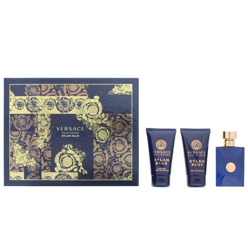 Versace Dylan Blue Eau De Toilette 3 Piece Gift Set: Eau de Toilette 50ml - Shower Gel 50ml - Aftershave Balm 50ml
