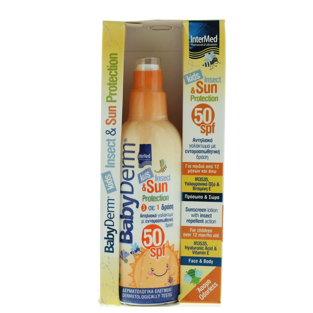 Intermed Babyderm Kids Insect & Sun Protection Spf 50 For Children Over 12 Months Old Sun Cream 200ml