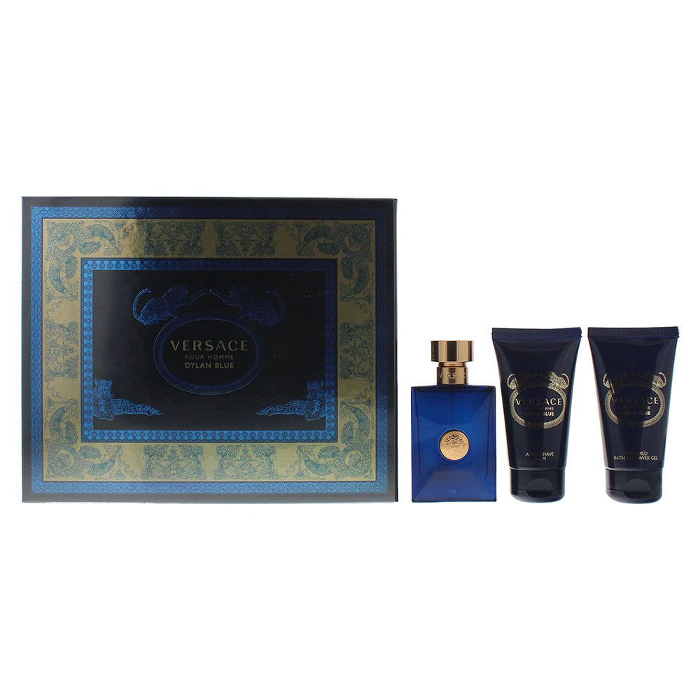 Versace Dylan Blue Eau De Toilette 3 Piece Gift Set : Eau De Toilette 50ml - Bath & Shower Gel 50ml - Aftershave Balm 50ml