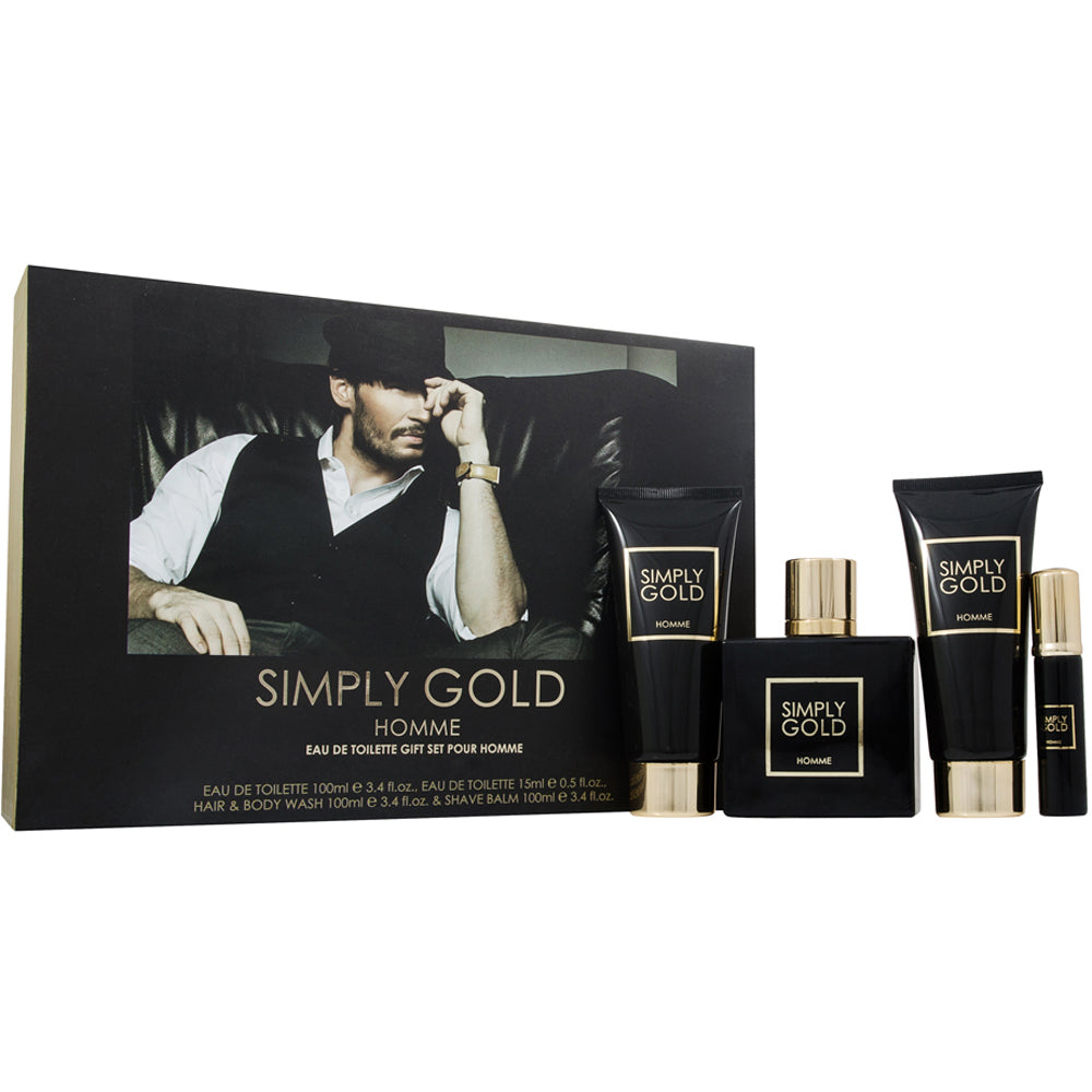 Simply Gold Homme Eau de Toilette 4 Pieces Gift Set : Eau de Toilette 100ml - Ea