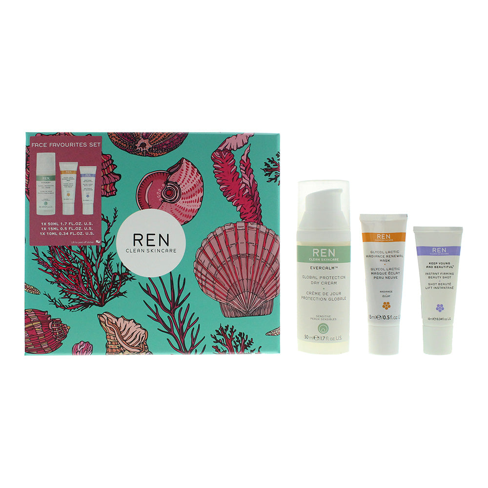 Ren Clean Skincare Set Gift Set : Day Cream 50ml - Renewal Mask 15ml - Face Serum 10ml