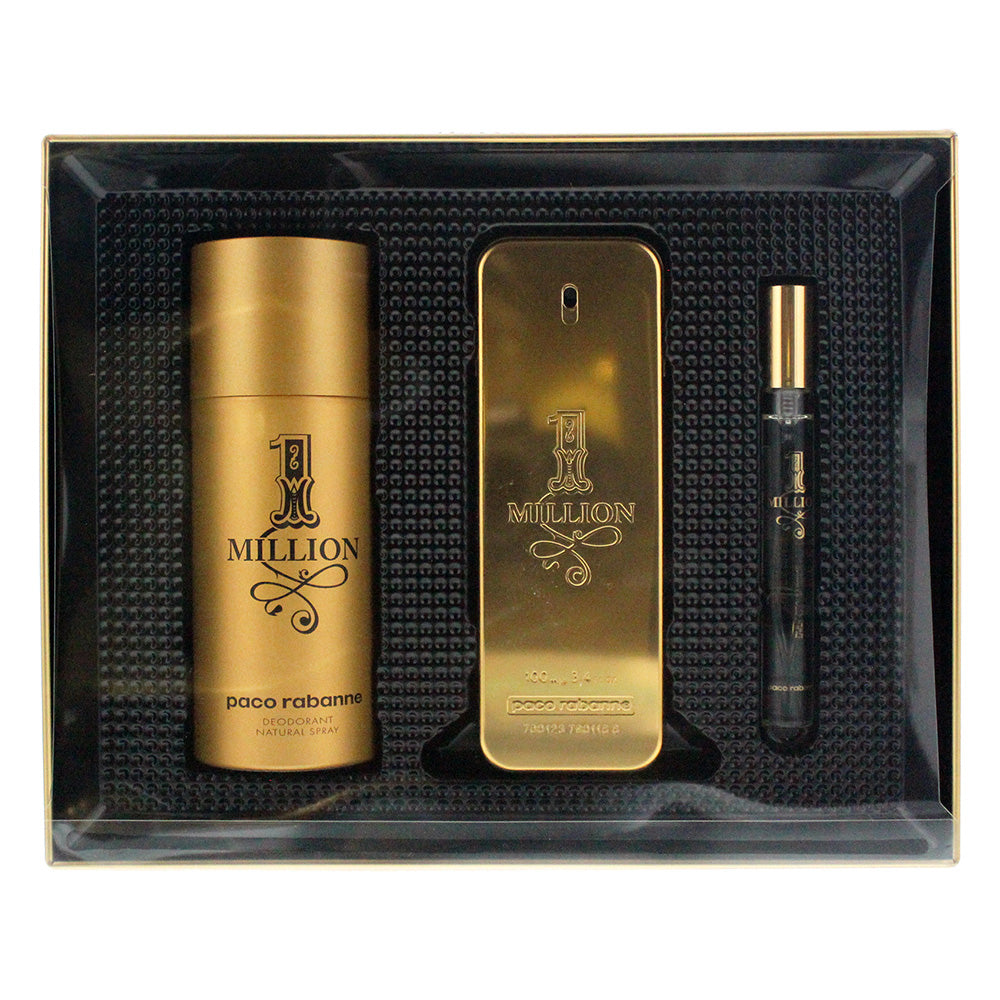 Paco Rabanne 1 Million 3 Piece Set - Eau De Toilette 100ml -  Eau De Toilette 10ml - Deodorant Spray 150ml