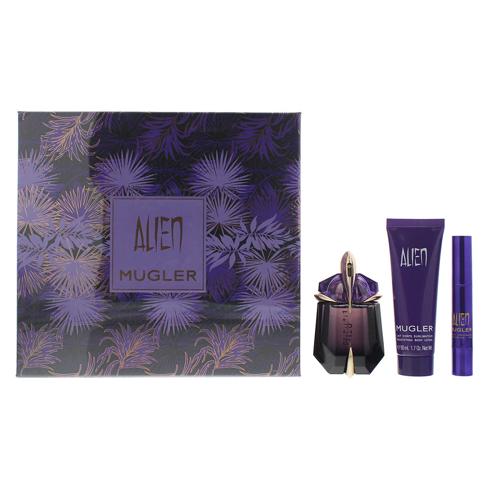 Mugler Alien 3 Piece Gift Set: Eau De Parfum 30ml - Perfuming Pen 3g - Body Lotion 50ml