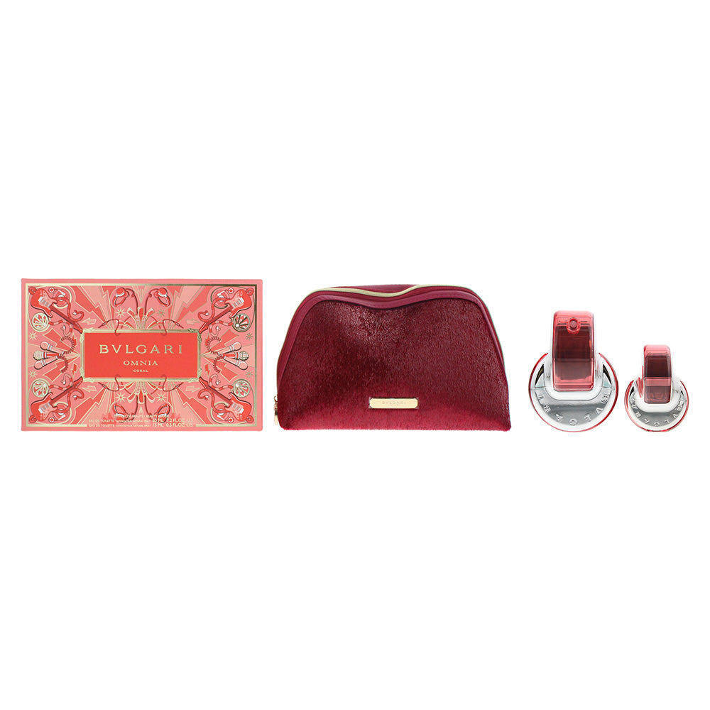Bulgari Omnia Coral Eau De Toilette 3 Piece Gift Set: Eau De Toilette 65ml - Eau De Toilette 15ml - Pouch