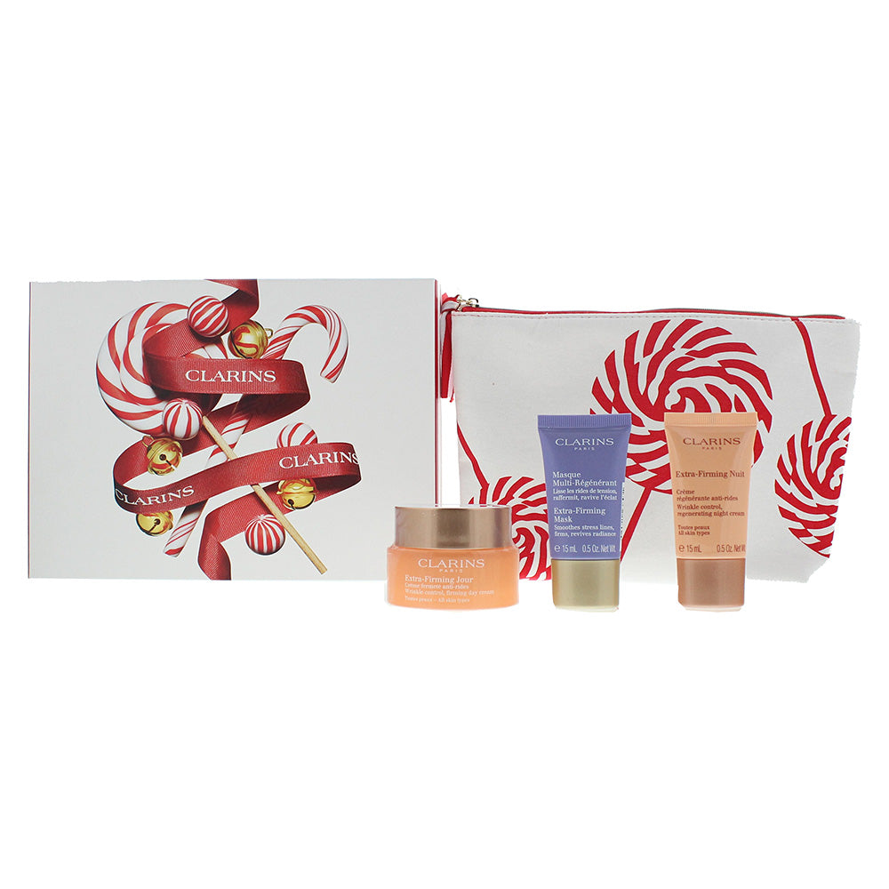 Clarins Extra-Firming 4 Piece Gift Set: Day Cream 50ml - Night Cream 15ml - Face Mask 15ml - Pouch